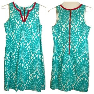 Crown & Ivy turquoise eyelet red trim zipper lined cotton dress size 4 small